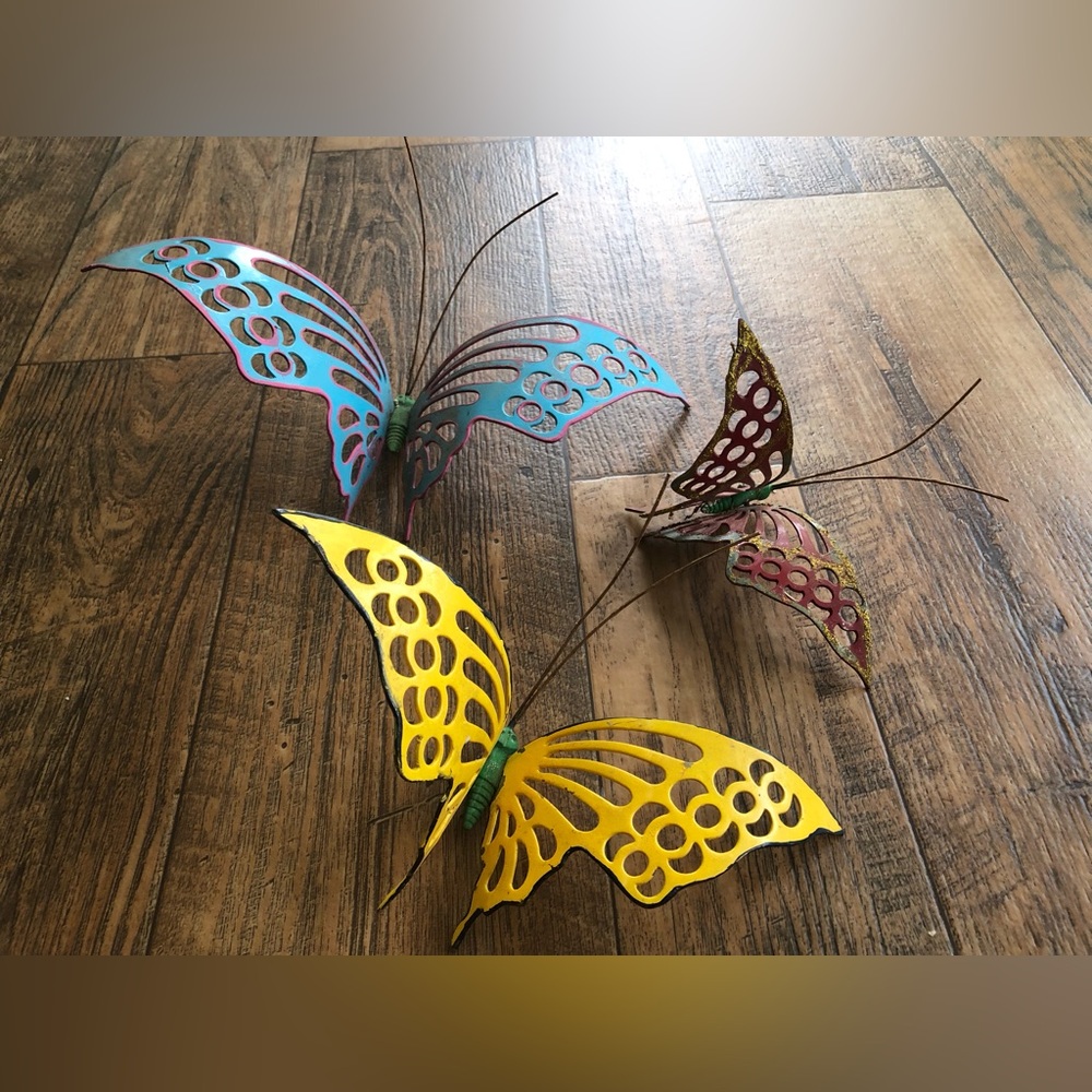 3 vintage metal butterfly’s 3D wall art butterfly, whimsical retro boho shabby